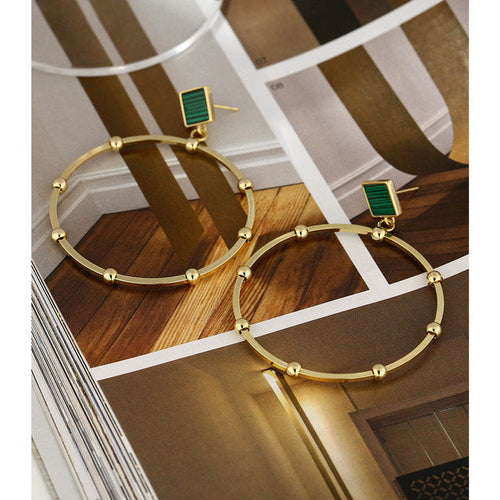 Gold Beaded Dangle Hoop Earring