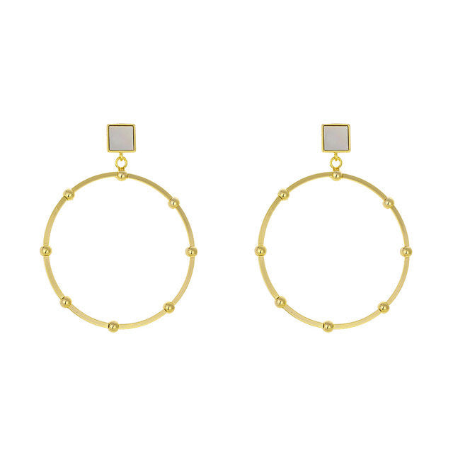 Gold Beaded Dangle Hoop Earring