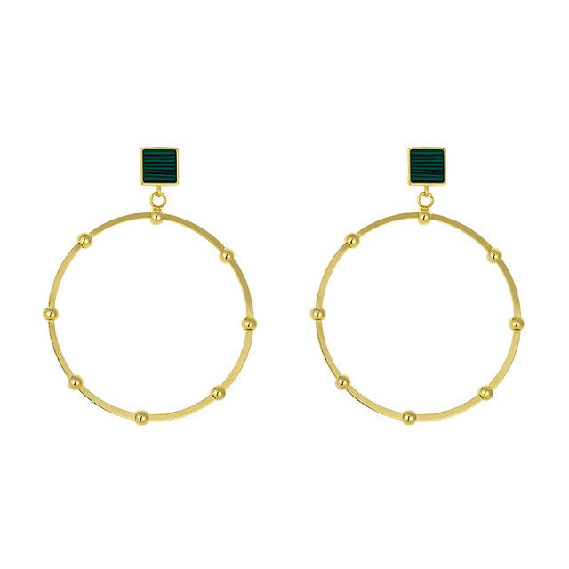 Gold Beaded Dangle Hoop Earring