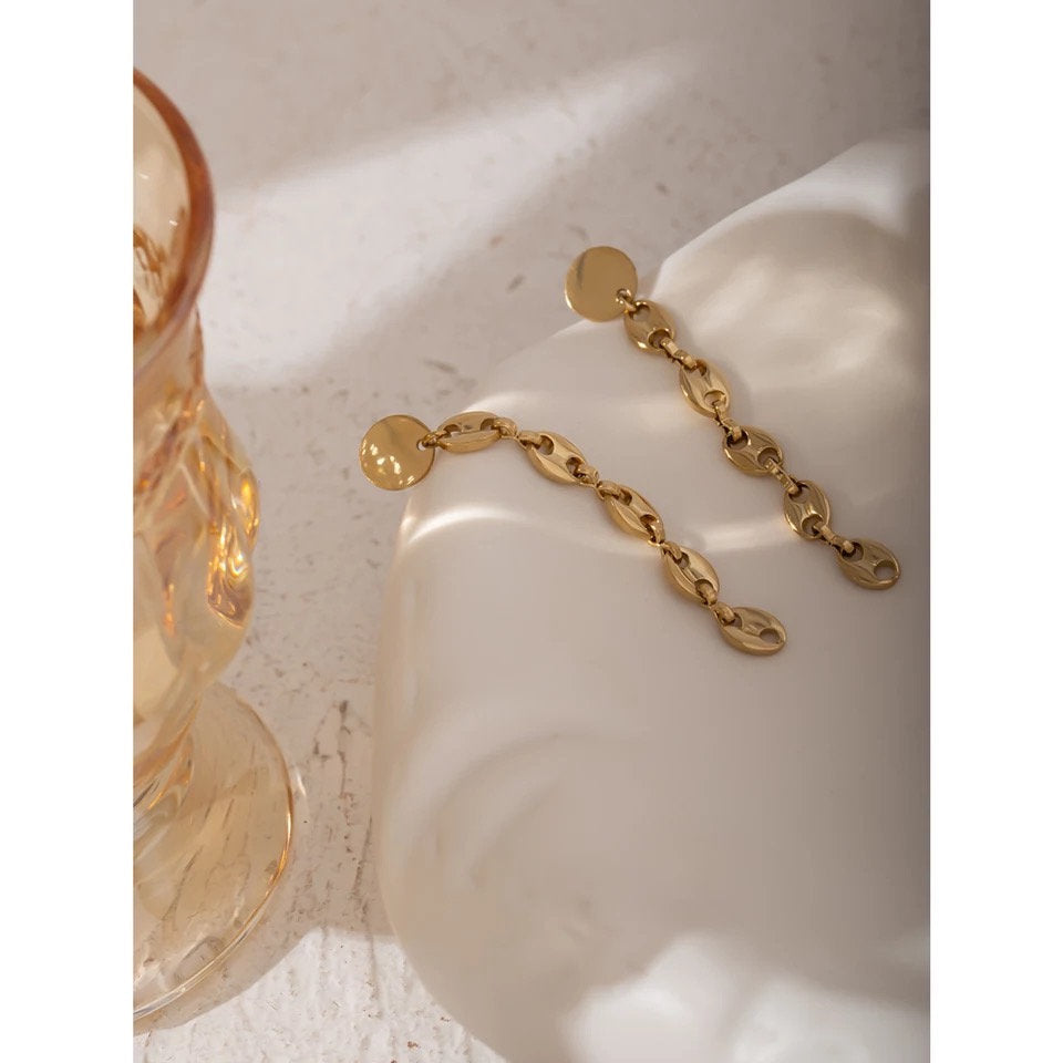 Disc Dangle Mariner Link Chain Earring