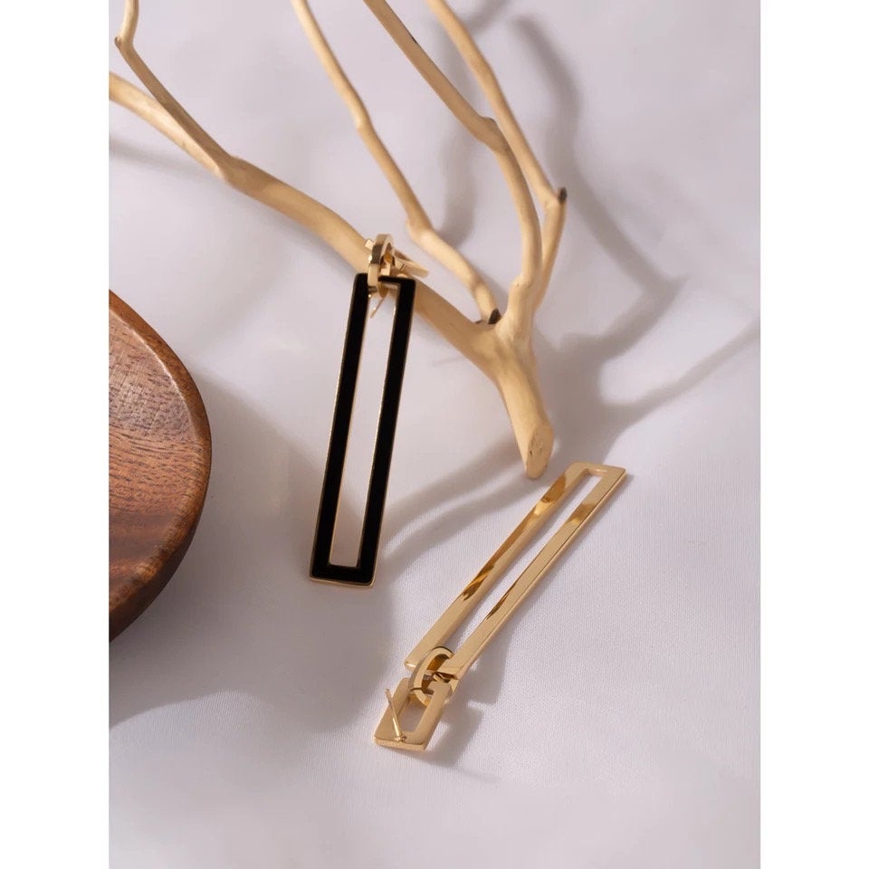 Black Gold Rectangle Dangle Earring