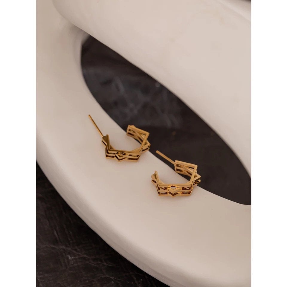 Geometric Layered Open Hoop Earring