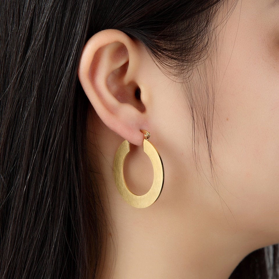 Flat Hoop Silver Earring