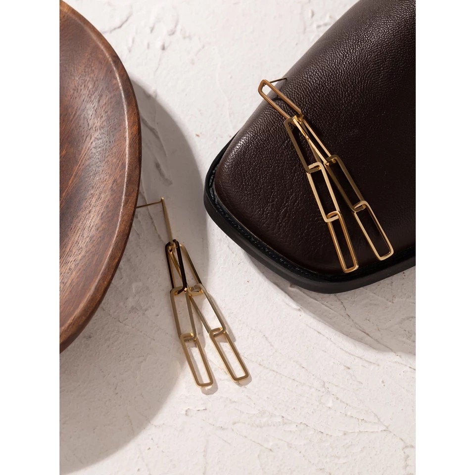 Long Layered Rectangle Link Chain Earring