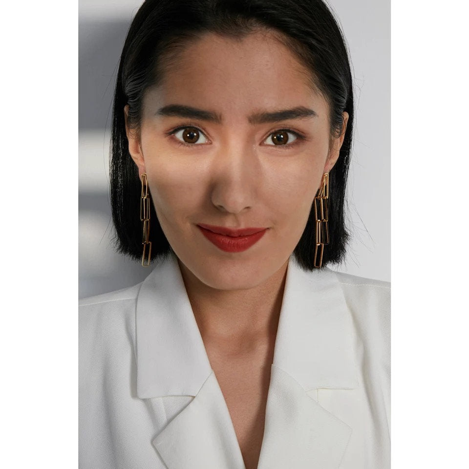 Long Layered Rectangle Link Chain Earring