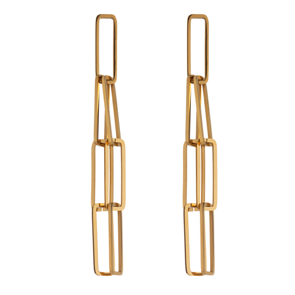 Long Layered Rectangle Link Chain Earring
