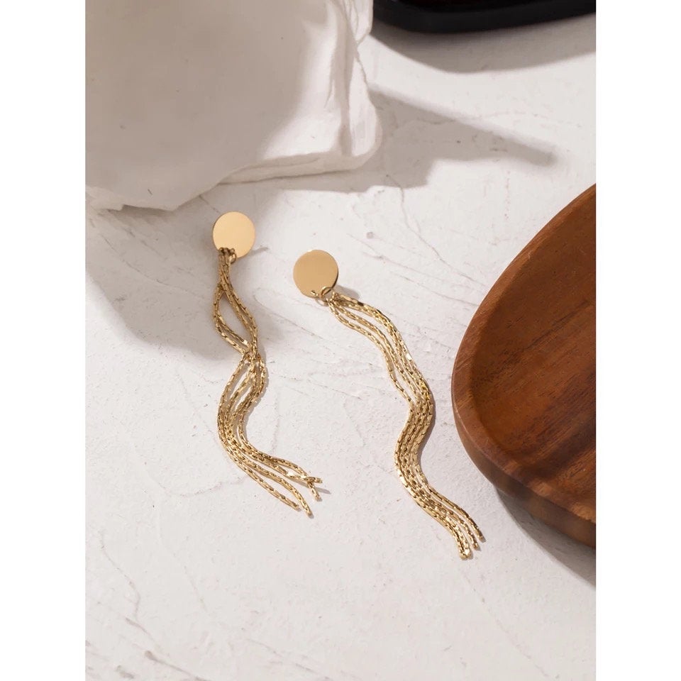Disc Tassel Long Dangle Drop Earring