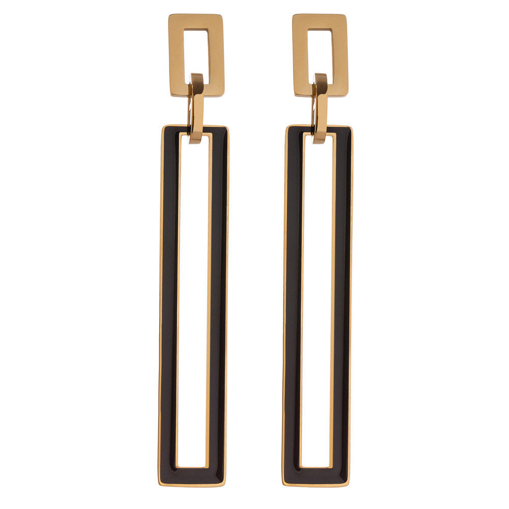Black Gold Rectangle Dangle Earring