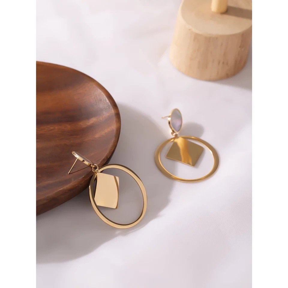 Natural Shell Charm Open Circle Earring