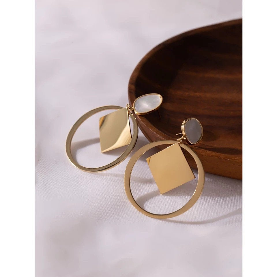 Natural Shell Charm Open Circle Earring