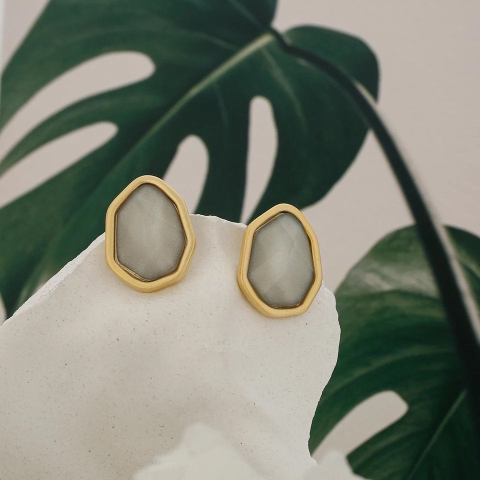Small Asymmetric Resin Gemstone Stud Earring