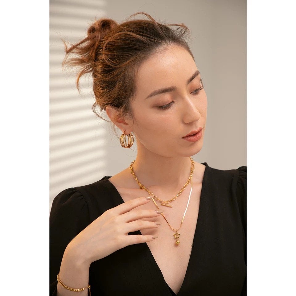 Layered Multicolor Hollow Hoop Earring