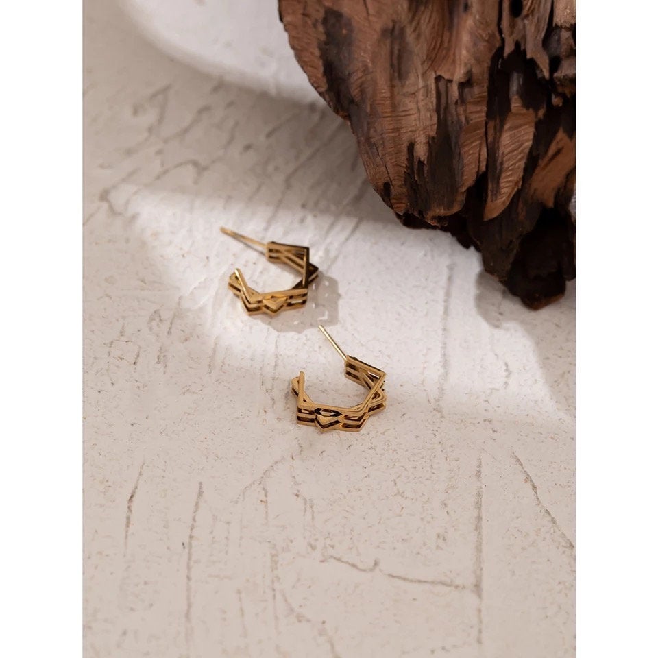 Geometric Layered Open Hoop Earring