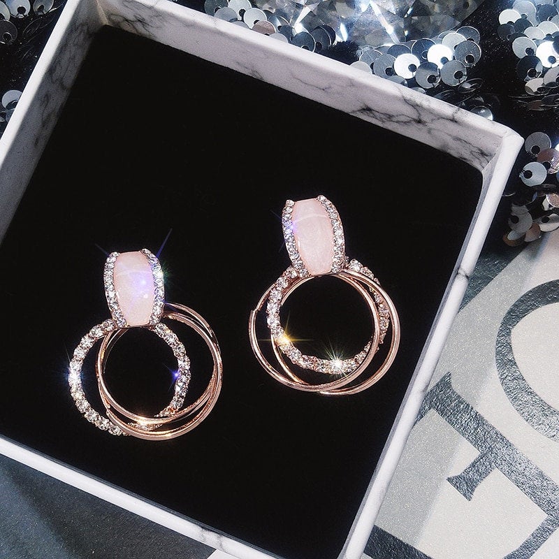 Crystal Pink Hoop Earring
