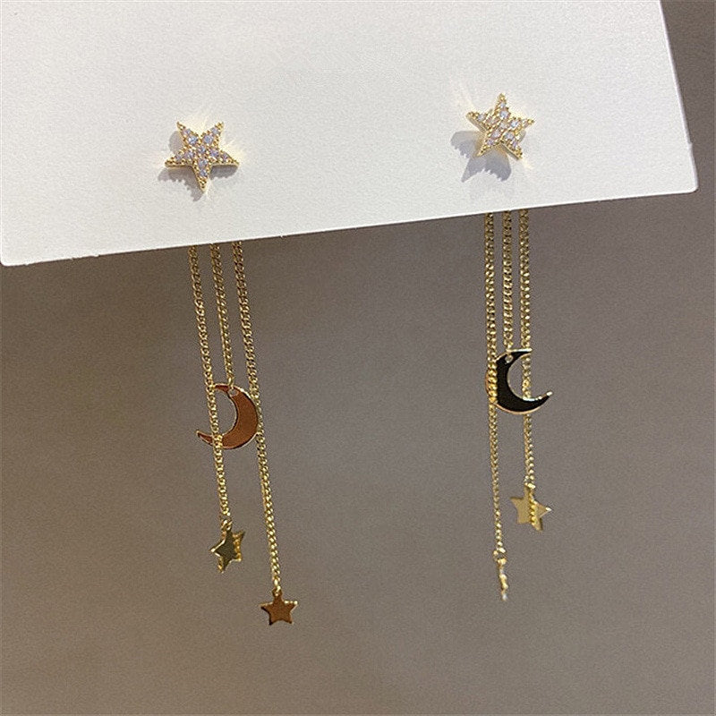 Shooting Star Moon Crystal Earring