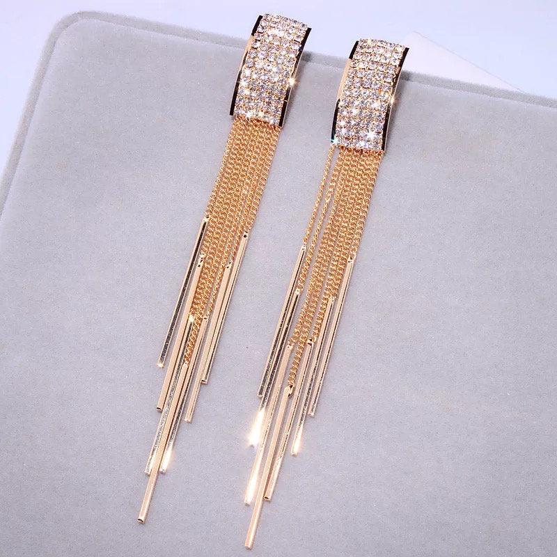 Crystal Rectangle Tassel Dangle Earring