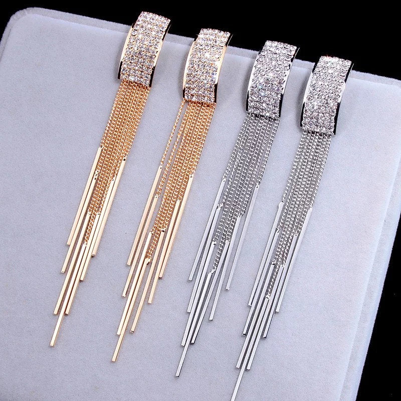 Crystal Rectangle Tassel Dangle Earring