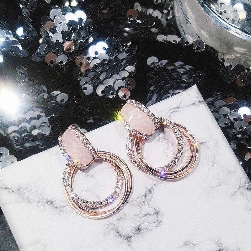 Crystal Pink Hoop Earring