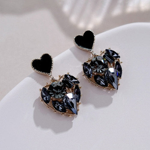 Black Crystal Heart Dangle Earring
