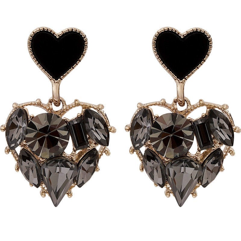 Black Crystal Heart Dangle Earring