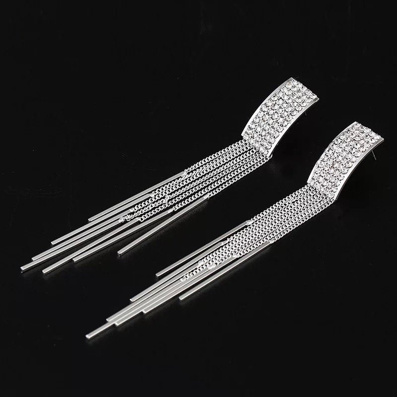 Crystal Rectangle Tassel Dangle Earring
