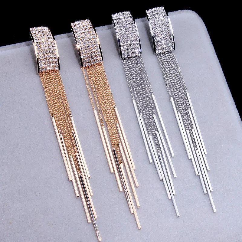 Crystal Rectangle Tassel Dangle Earring