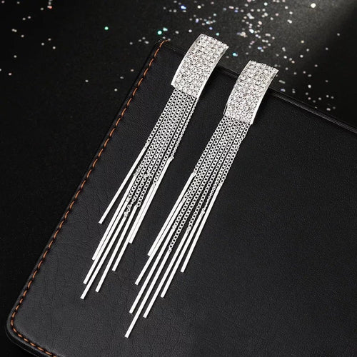Crystal Rectangle Tassel Dangle Earring