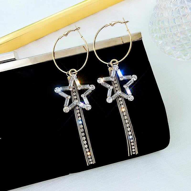 Shining Star Tassel Hoop Earring