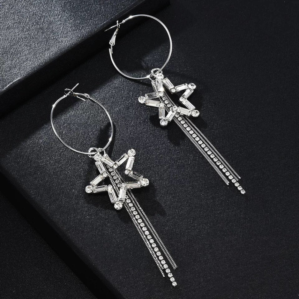 Shining Star Tassel Hoop Earring
