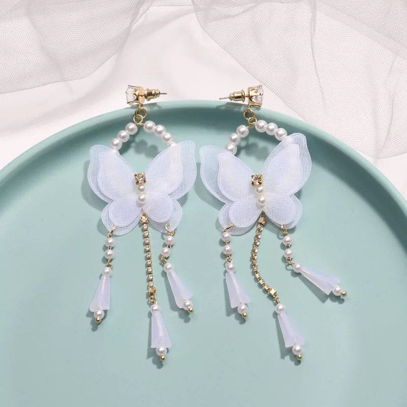 White Butterfly Dangle Earring