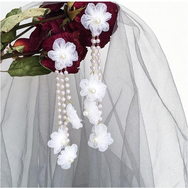 Satin Flower Pearl Earring