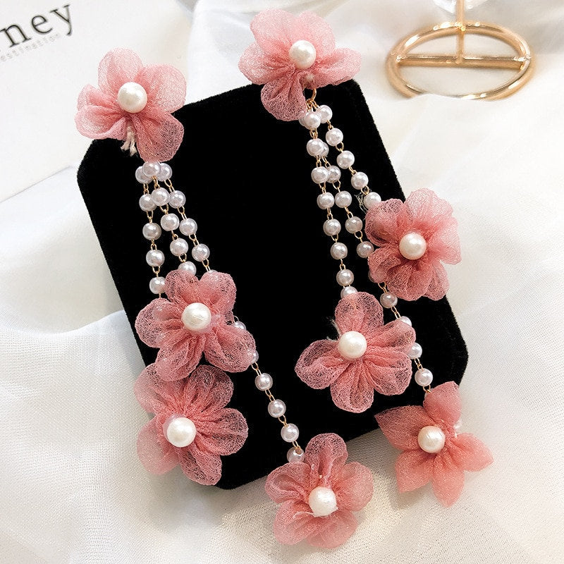 Satin Flower Pearl Earring