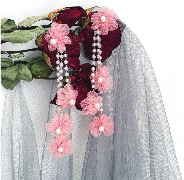 Satin Flower Pearl Earring