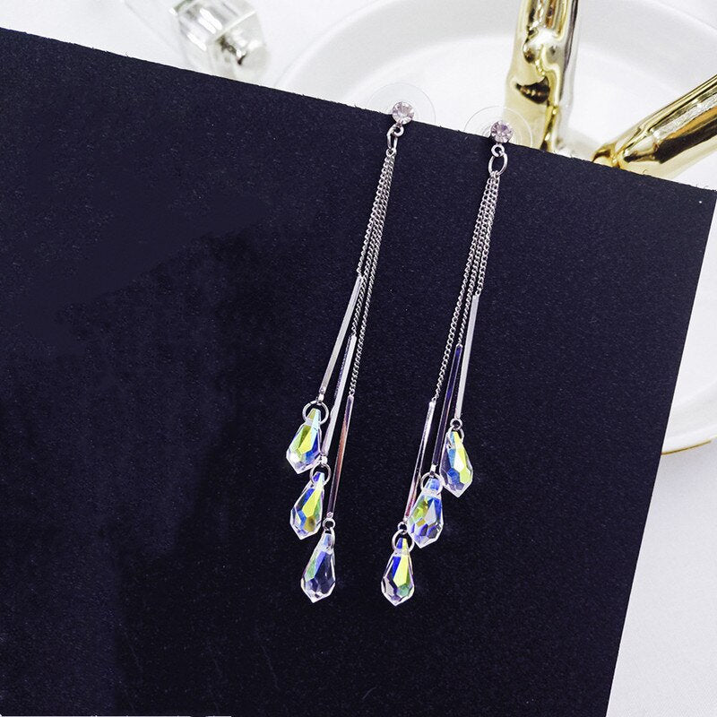 Crystal Teardrop Tassel Earring