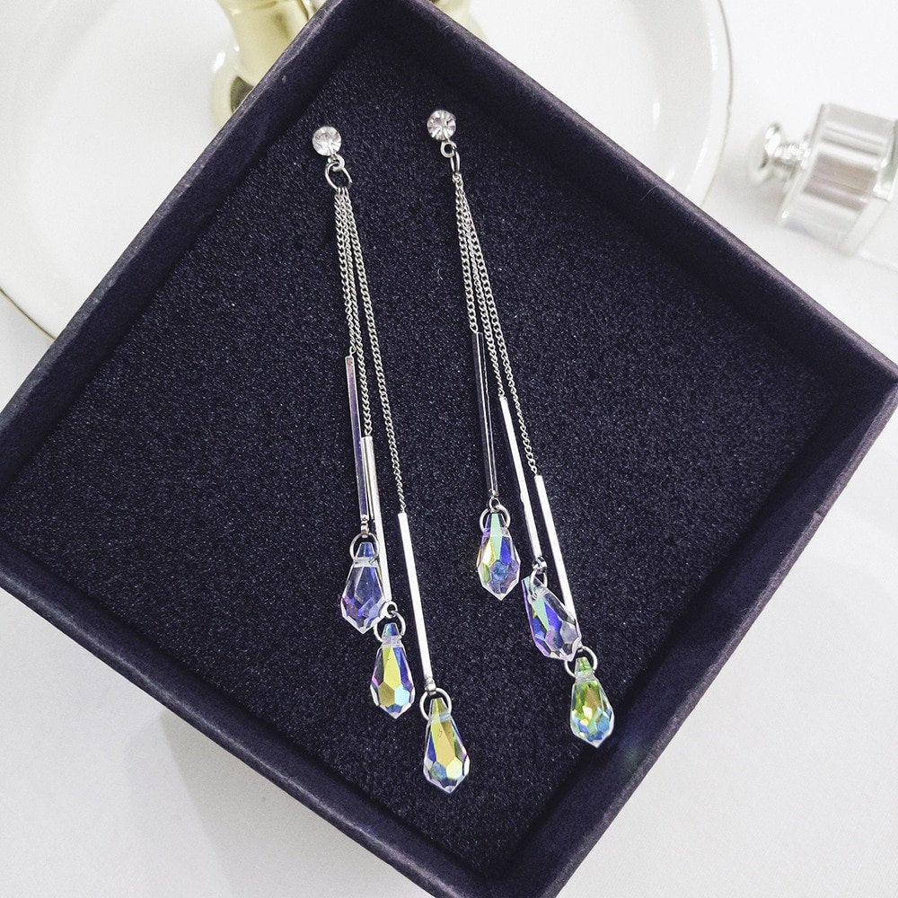 Crystal Teardrop Tassel Earring