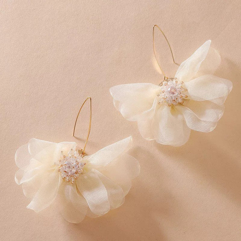 Large Beaded Flower Hook Earring