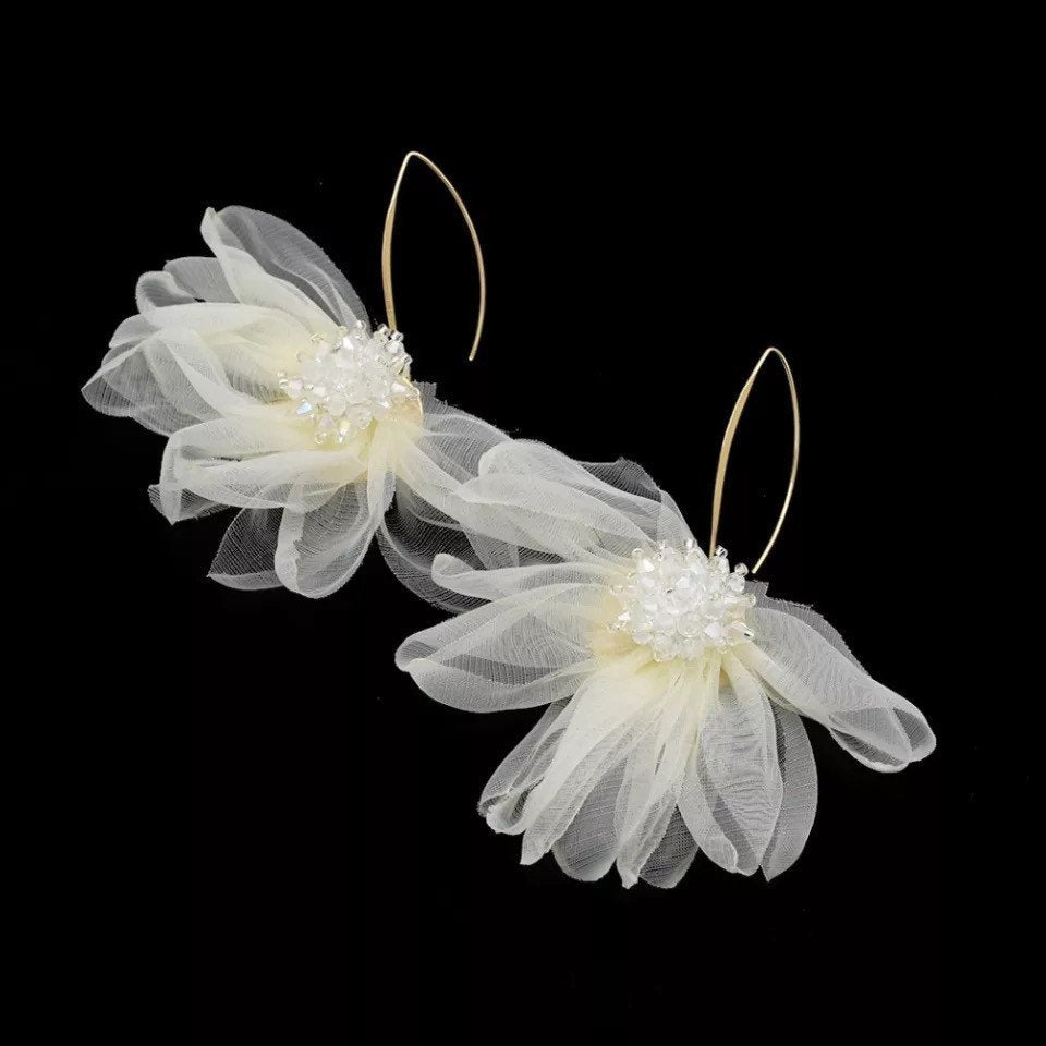 Large Beaded Flower Hook Earring