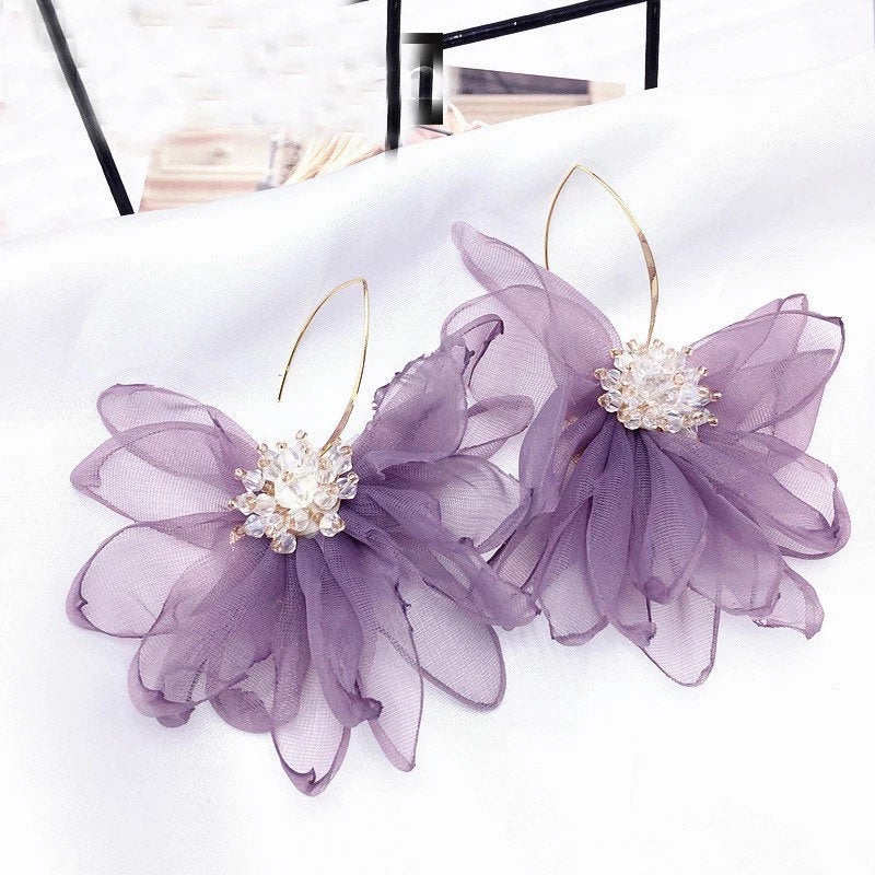 Large Beaded Flower Hook Earring