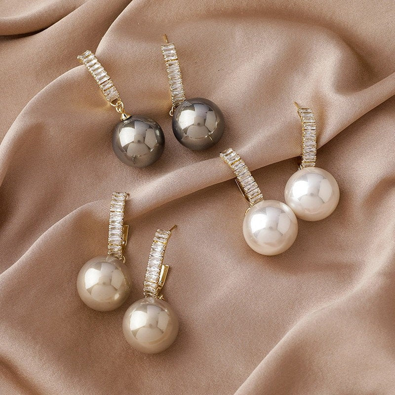 Baguette Paved Crystal Pearl Earring