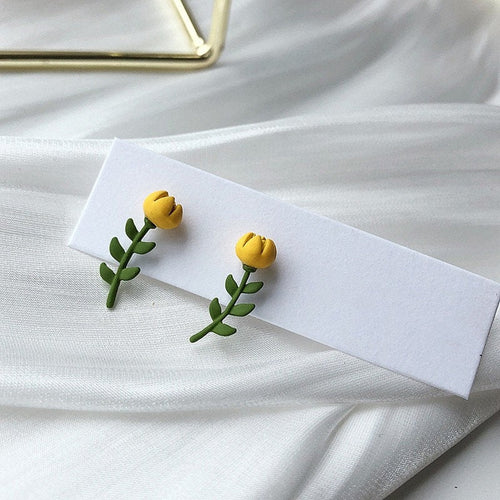 Yellow Tulip Stud Gold Earring