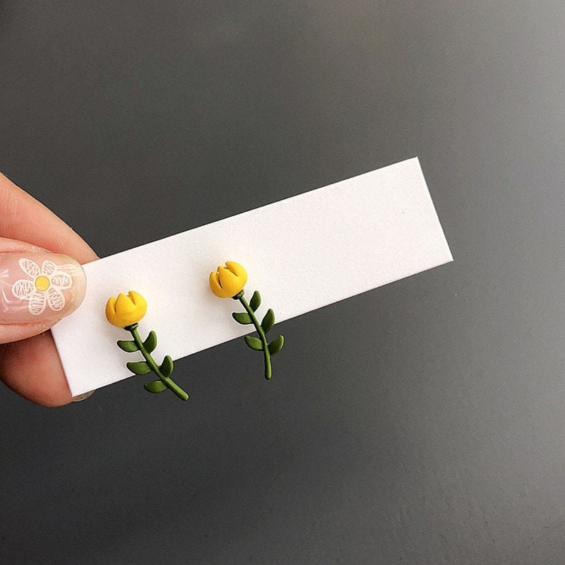 Yellow Tulip Stud Gold Earring