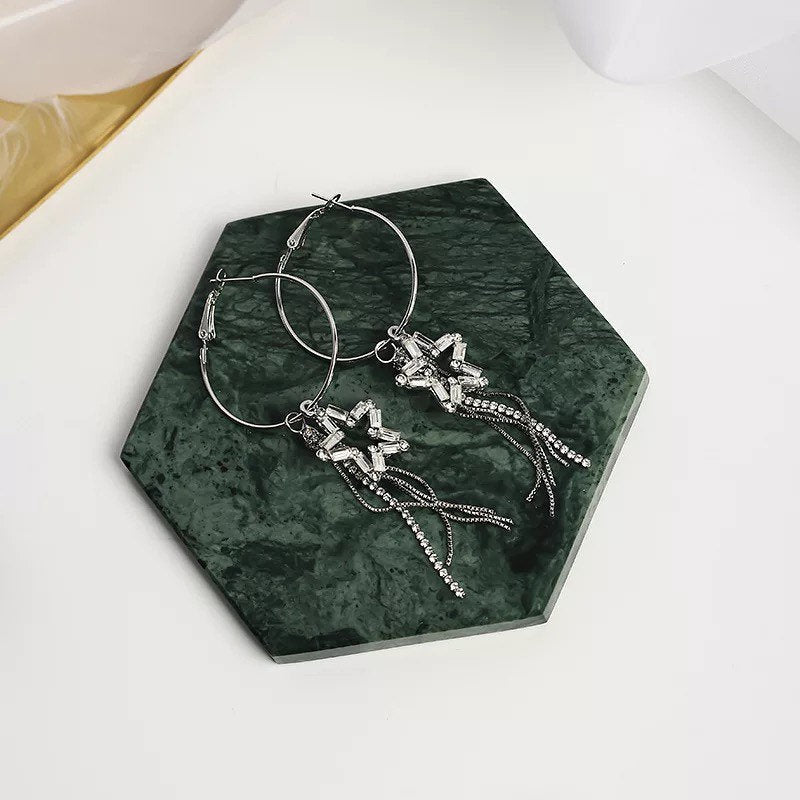 Shining Star Tassel Hoop Earring