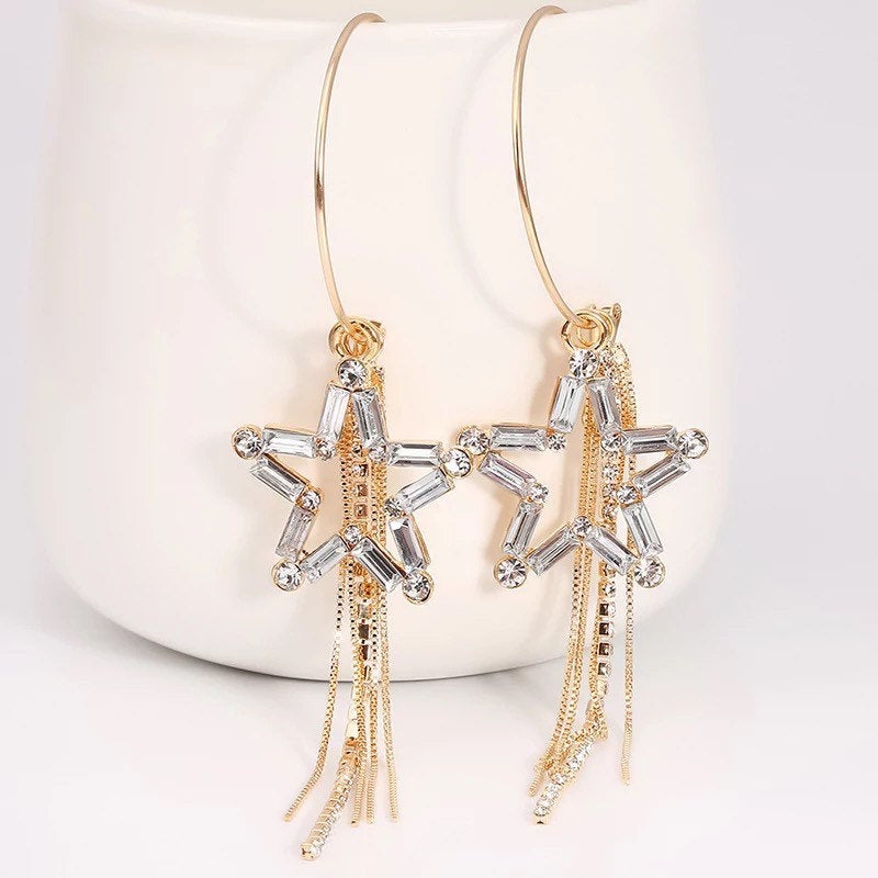 Shining Star Tassel Hoop Earring