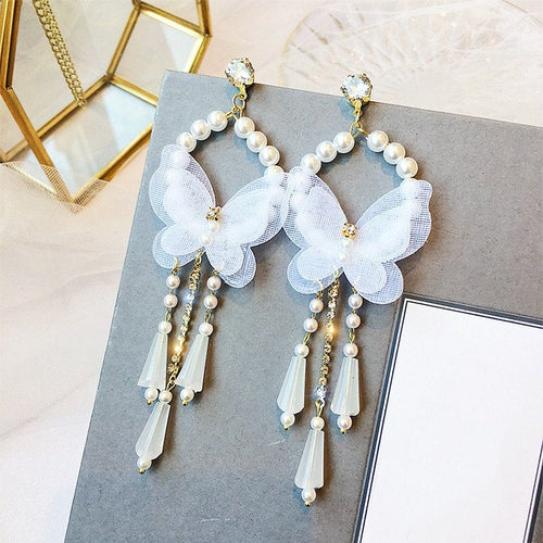 White Butterfly Dangle Earring