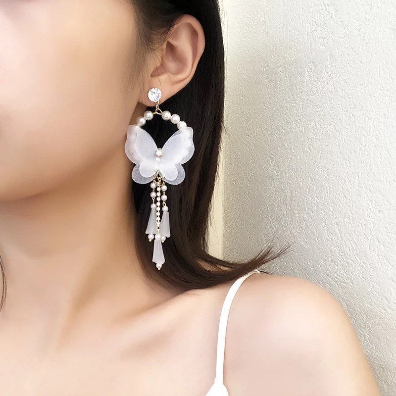 White Butterfly Dangle Earring