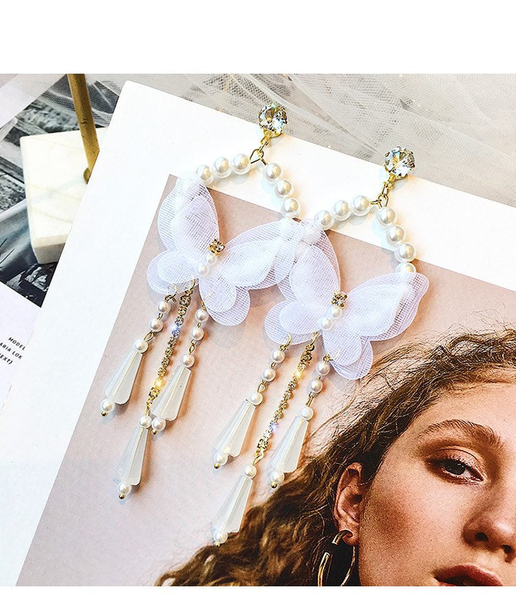 White Butterfly Dangle Earring