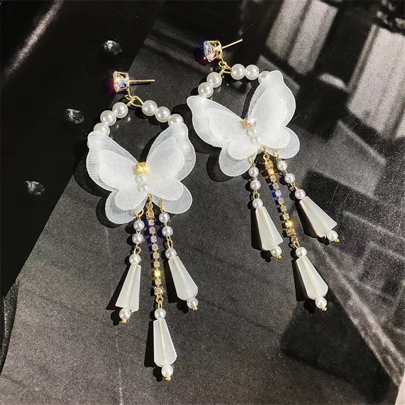White Butterfly Dangle Earring