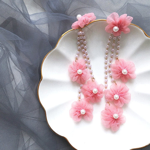 Satin Flower Pearl Earring