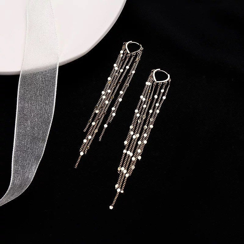 Long Tassel Tiny Coin Hoop Earring