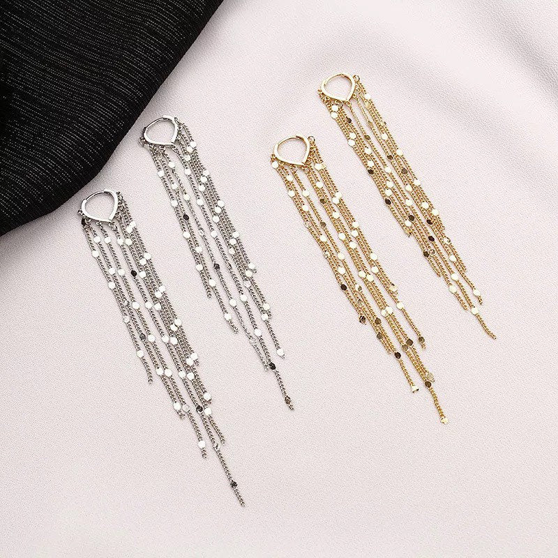 Long Tassel Tiny Coin Hoop Earring